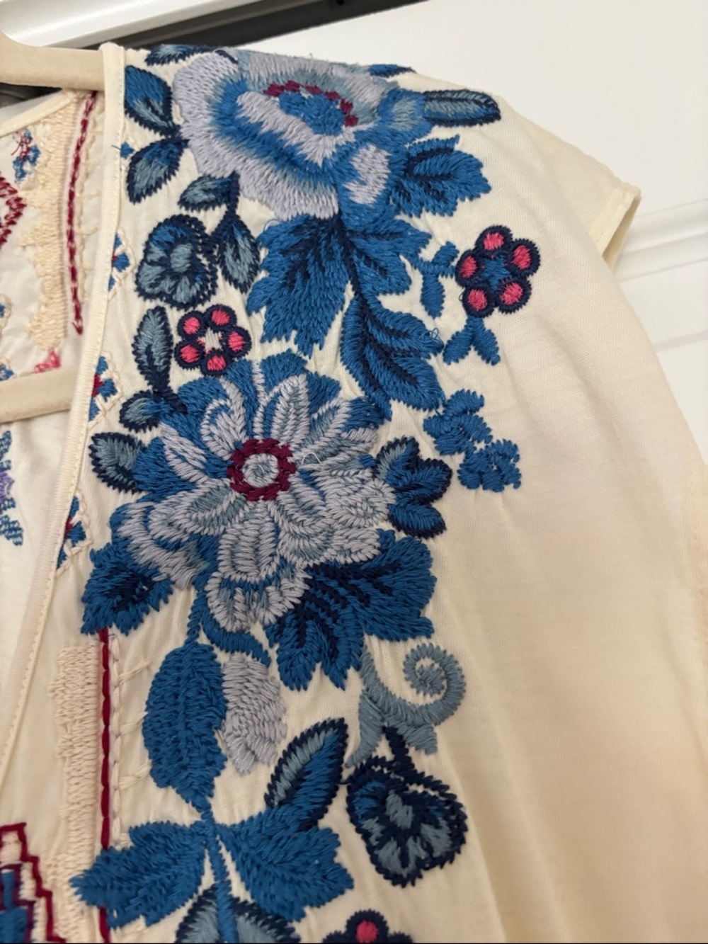 Johnny Was Cream Tunic with Blue Floral & Multicolor Embroidery - Picture 5 of 7